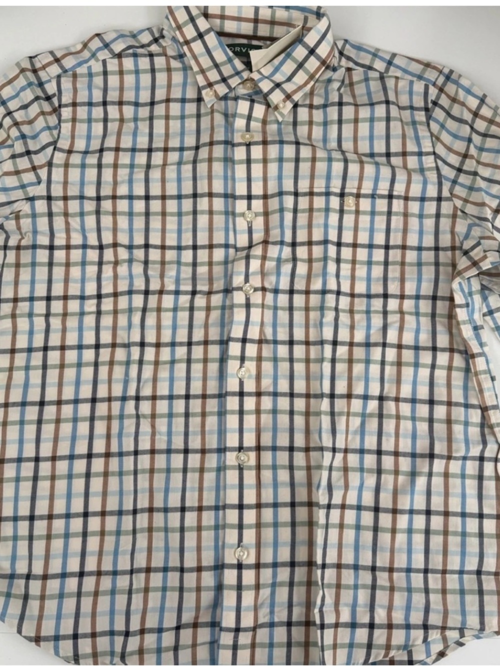 Orvis Blue & Brown Plaid Cotton Button-Down Shirt - Men's